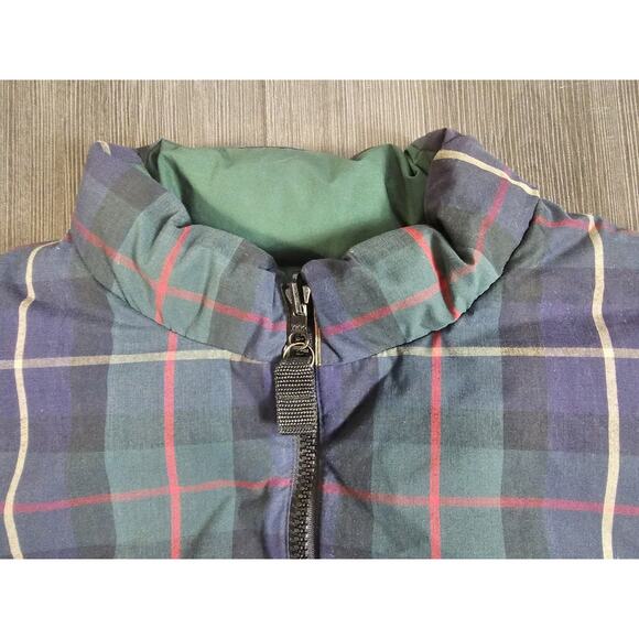 VINTAGE Eddie Bauer Vest Mens Large Green Goose Down Reversible Full Zip Plaid - Picture 5 of 9